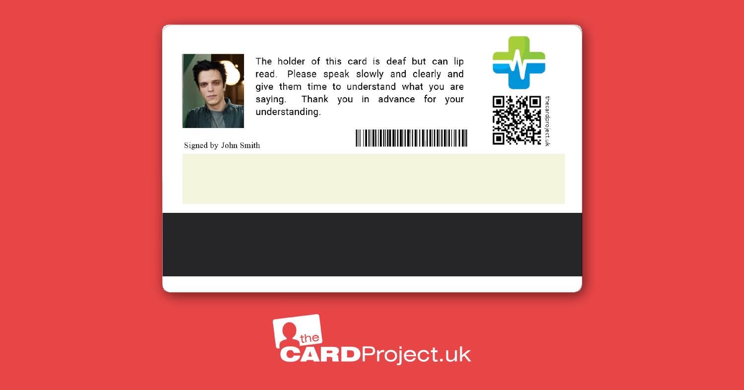 Deaf, Lip Reading, Premium Medical Awareness ID Photo Card  (REAR)